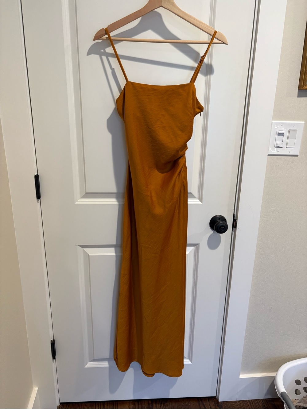 House of Harlow 1960 Mustard Ruched Side Slit Maxi Slip Dress - Size XS